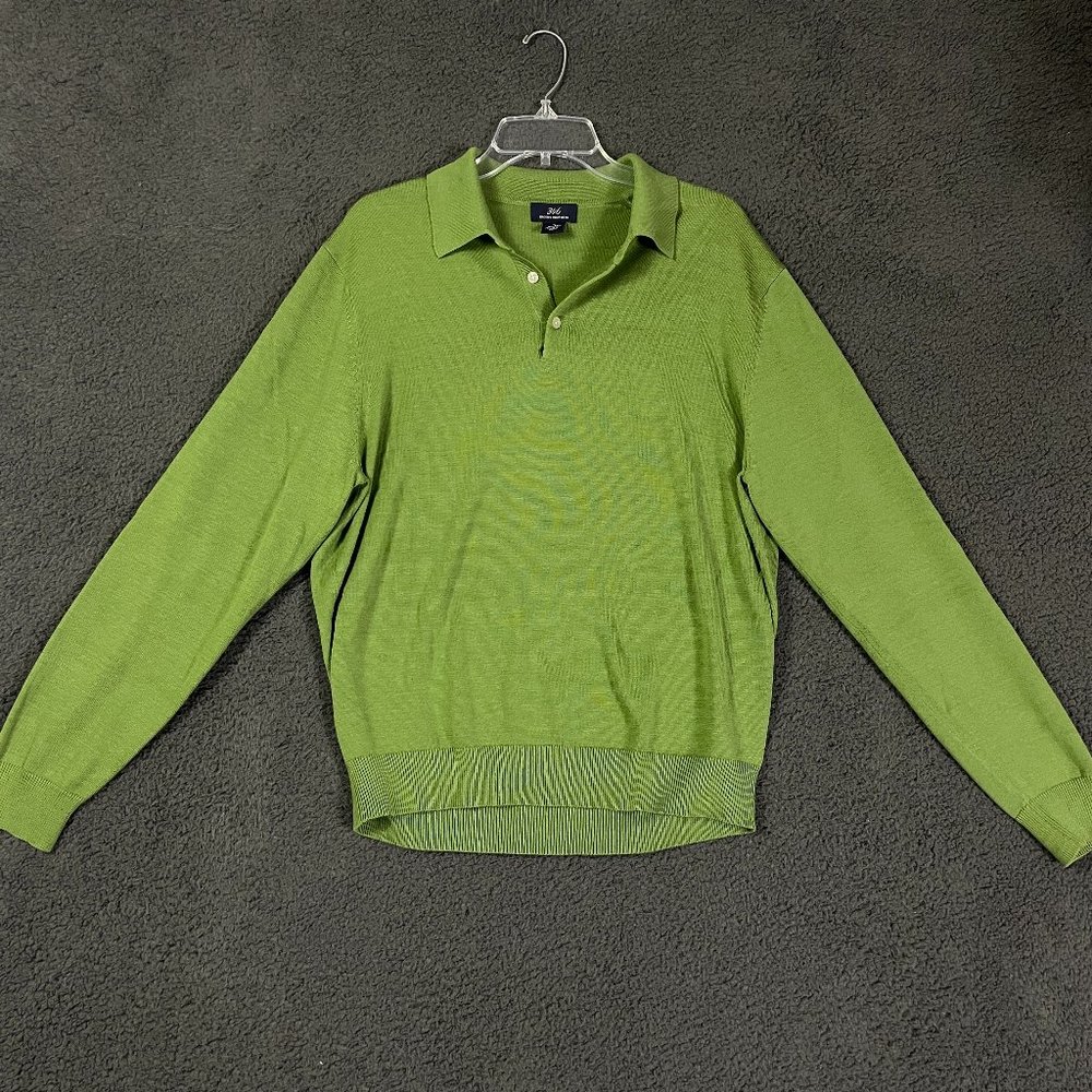 Brooks Brothers Shirt Mens Medium Green Silk Cotton Long Sleeve Polo